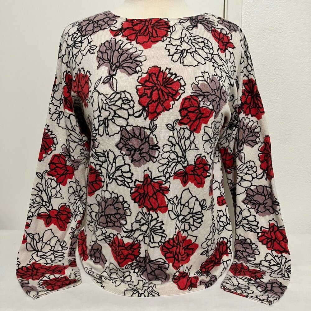 Olivia & Grace Sweater Floral Long Sleeve Pullover Red Purple Flowers Knit XL